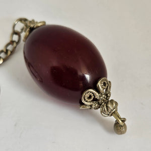 Huge Cherry Amber Bakelite Bead Sterling Silver Fob Pendant Keyring Vintage Art Deco