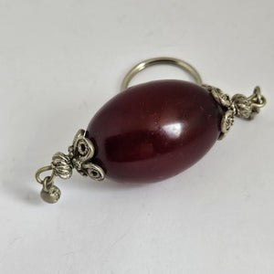 Huge Cherry Amber Bakelite Bead Sterling Silver Fob Pendant Keyring Vintage Art Deco