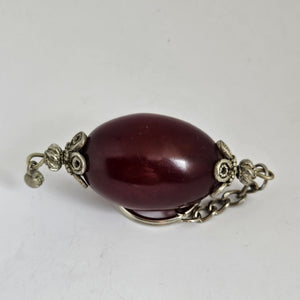 Huge Cherry Amber Bakelite Bead Sterling Silver Fob Pendant Keyring Vintage Art Deco