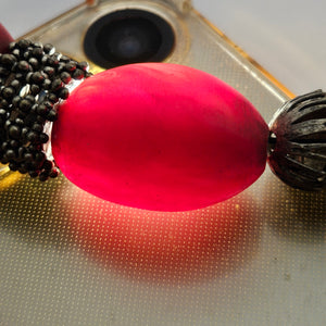 Cherry Amber Bakelite and Sterling Silver Bead Necklace Vintage Art Deco c1920