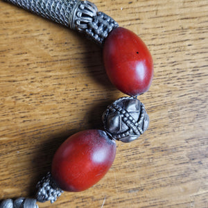 Cherry Amber Bakelite and Sterling Silver Bead Necklace Vintage Art Deco c1920