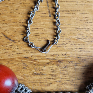 Cherry Amber Bakelite and Sterling Silver Bead Necklace Vintage Art Deco c1920