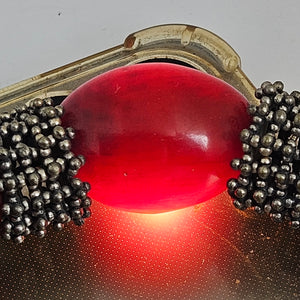 Cherry Amber Bakelite and Sterling Silver Bead Necklace Vintage Art Deco c1920