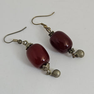 Cherry Amber Plastic Beads Sterling Silver Dangling Ear Pendant Earrings Vintage Art Deco