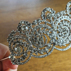 Rhinestone set in Chrome Metal Hair Head Tiara Vintage c1950