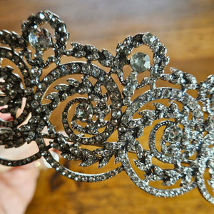 Rhinestone set in Chrome Metal Hair Head Tiara Vintage c1950