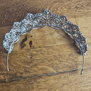 Rhinestone set in Chrome Metal Hair Head Tiara Vintage c1950