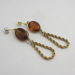 Citrine in 9k Gold Dangling Ear Pendant Earrings Vintage c1940