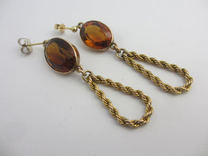 Citrine in 9k Gold Dangling Ear Pendant Earrings Vintage c1940