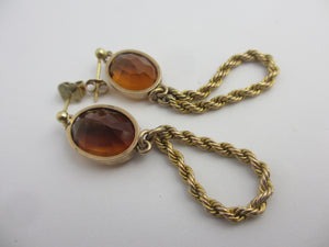 Citrine in 9k Gold Dangling Ear Pendant Earrings Vintage c1940