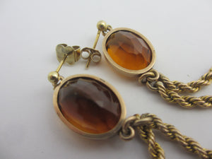 Citrine in 9k Gold Dangling Ear Pendant Earrings Vintage c1940