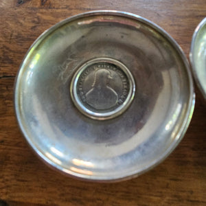 Pair of Coin Dishes Inscribed with a Horse Sterling Silver Vintage Art Deco c1920