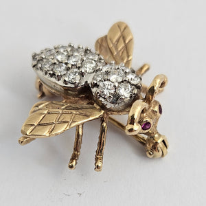 Diamond in 14k Gold Bumble Bee Brooch Pin Vintage