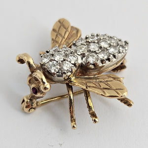 Diamond in 14k Gold Bumble Bee Brooch Pin Vintage