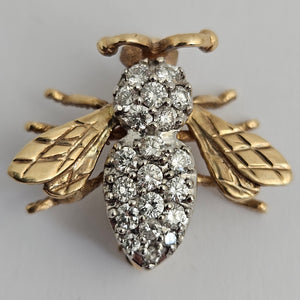 Diamond in 14k Gold Bumble Bee Brooch Pin Vintage