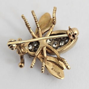 Diamond in 14k Gold Bumble Bee Brooch Pin Vintage
