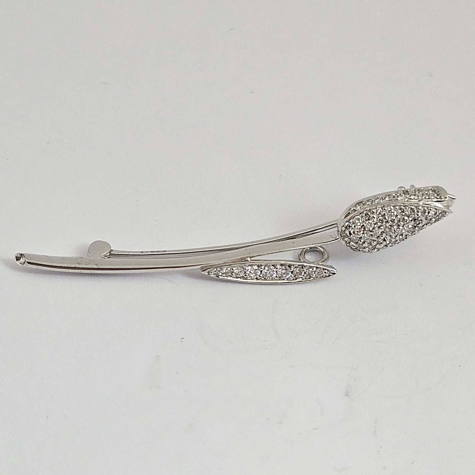 14k White Gold and Diamond Tulip Flower Brooch Pin Vintage c1950