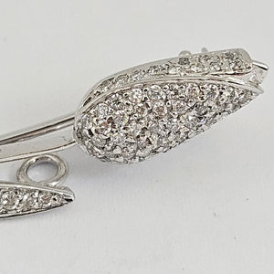 14k White Gold and Diamond Tulip Flower Brooch Pin Vintage c1950
