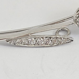 14k White Gold and Diamond Tulip Flower Brooch Pin Vintage c1950