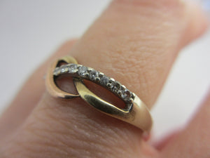 Diamond and 9k Gold Lovers Knot Ring Size UK U Vintage c1980