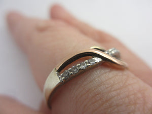 Diamond and 9k Gold Lovers Knot Ring Size UK U Vintage c1980