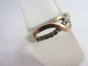Diamond and 9k Gold Lovers Knot Ring Size UK U Vintage c1980