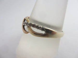 Diamond and 9k Gold Lovers Knot Ring Size UK U Vintage c1980