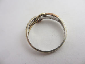 Diamond and 9k Gold Lovers Knot Ring Size UK U Vintage c1980