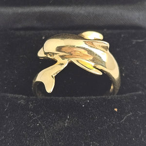 14k Gold Dolphin Ring Size UK P Vintage c1980
