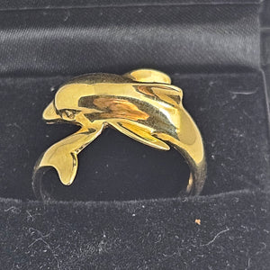 14k Gold Dolphin Ring Size UK P Vintage c1980