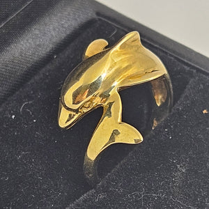 14k Gold Dolphin Ring Size UK P Vintage c1980
