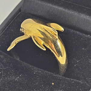 14k Gold Dolphin Ring Size UK P Vintage c1980