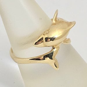 14k Gold Dolphin Ring Size UK P Vintage c1980