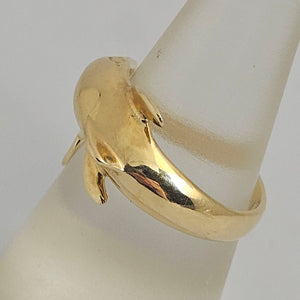 14k Gold Dolphin Ring Size UK P Vintage c1980