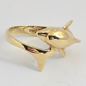 14k Gold Dolphin Ring Size UK P Vintage c1980
