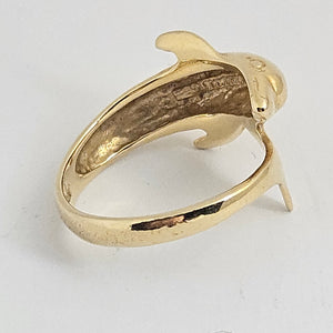 14k Gold Dolphin Ring Size UK P Vintage c1980