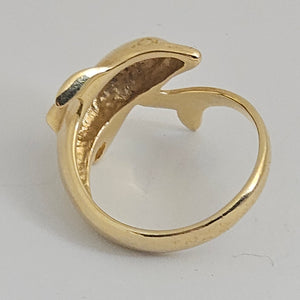 14k Gold Dolphin Ring Size UK P Vintage c1980