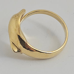 14k Gold Dolphin Ring Size UK P Vintage c1980