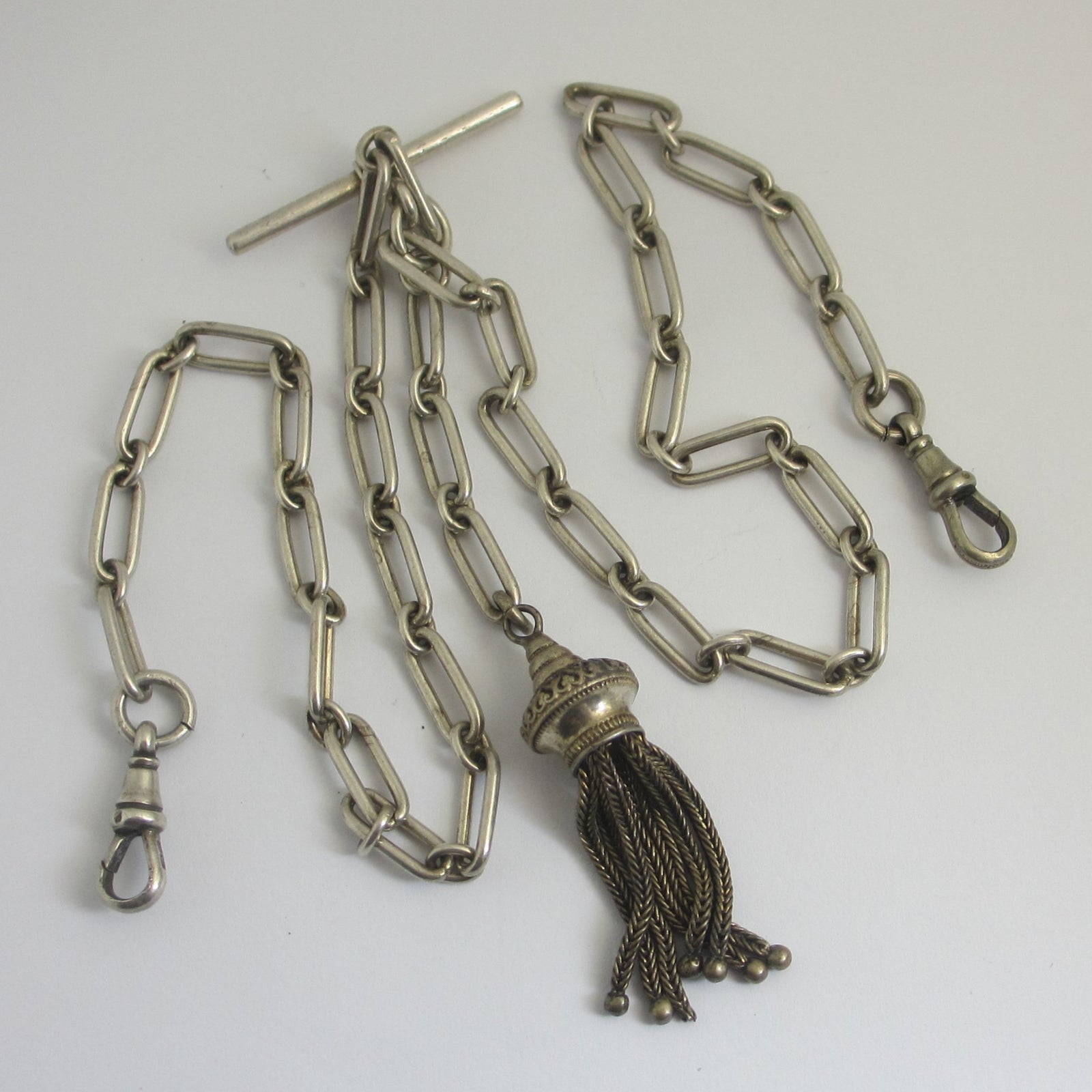 Double Albert Watch Chain Tassel Charm Vintage Art Deco c1920