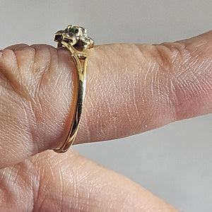 9k Gold Emerald and Diamond Paste Ring Size UK N Vintage c1980