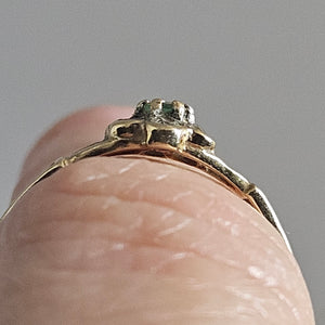 9k Gold Emerald and Diamond Paste Ring Size UK N Vintage c1980