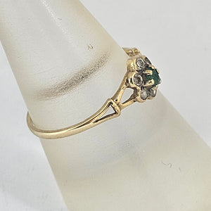 9k Gold Emerald and Diamond Paste Ring Size UK N Vintage c1980