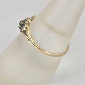 9k Gold Emerald and Diamond Paste Ring Size UK N Vintage c1980