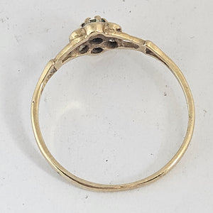9k Gold Emerald and Diamond Paste Ring Size UK N Vintage c1980