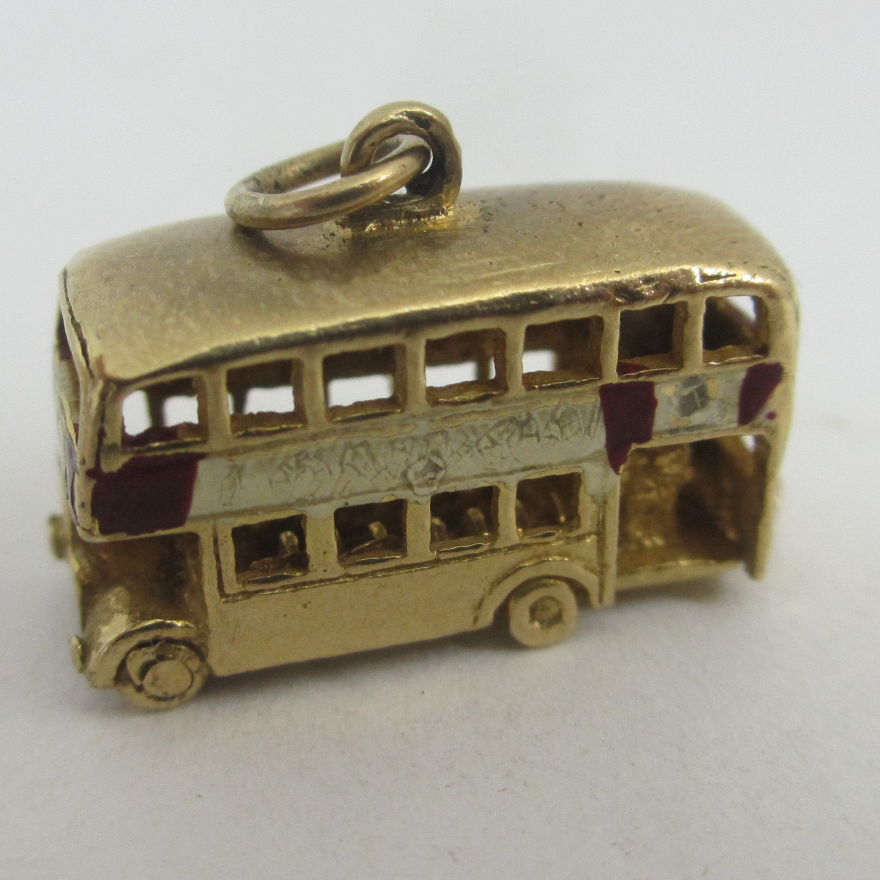 Enamel 9k Gold Double Decker Bus Charm or Pendant Vintage 1967