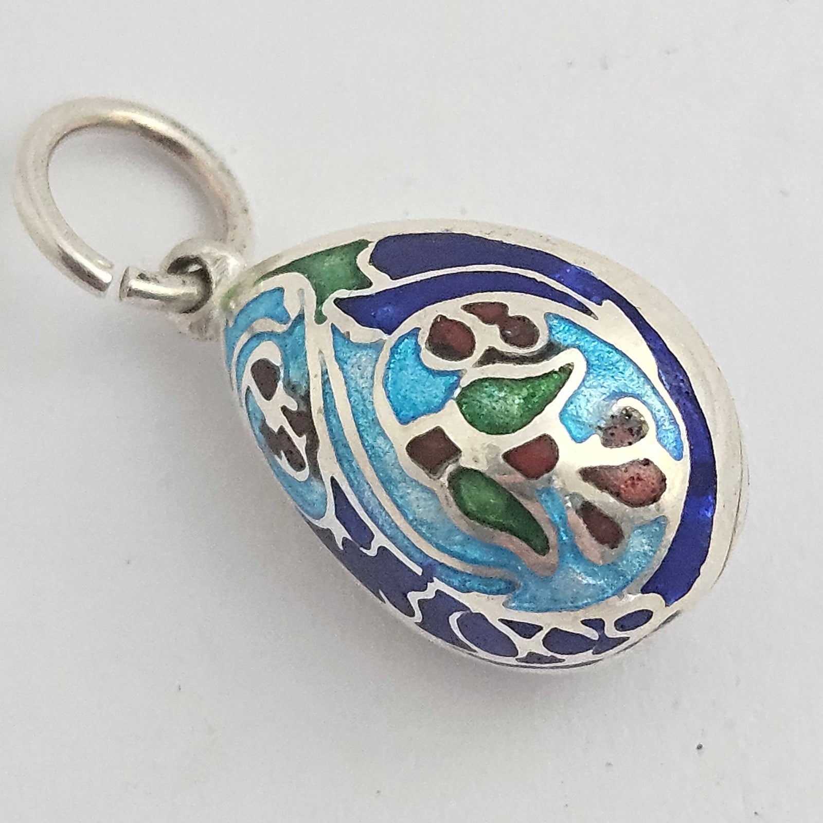 Enamel on Sterling Silver Egg Drop Pendant or Charm Vintage c1950