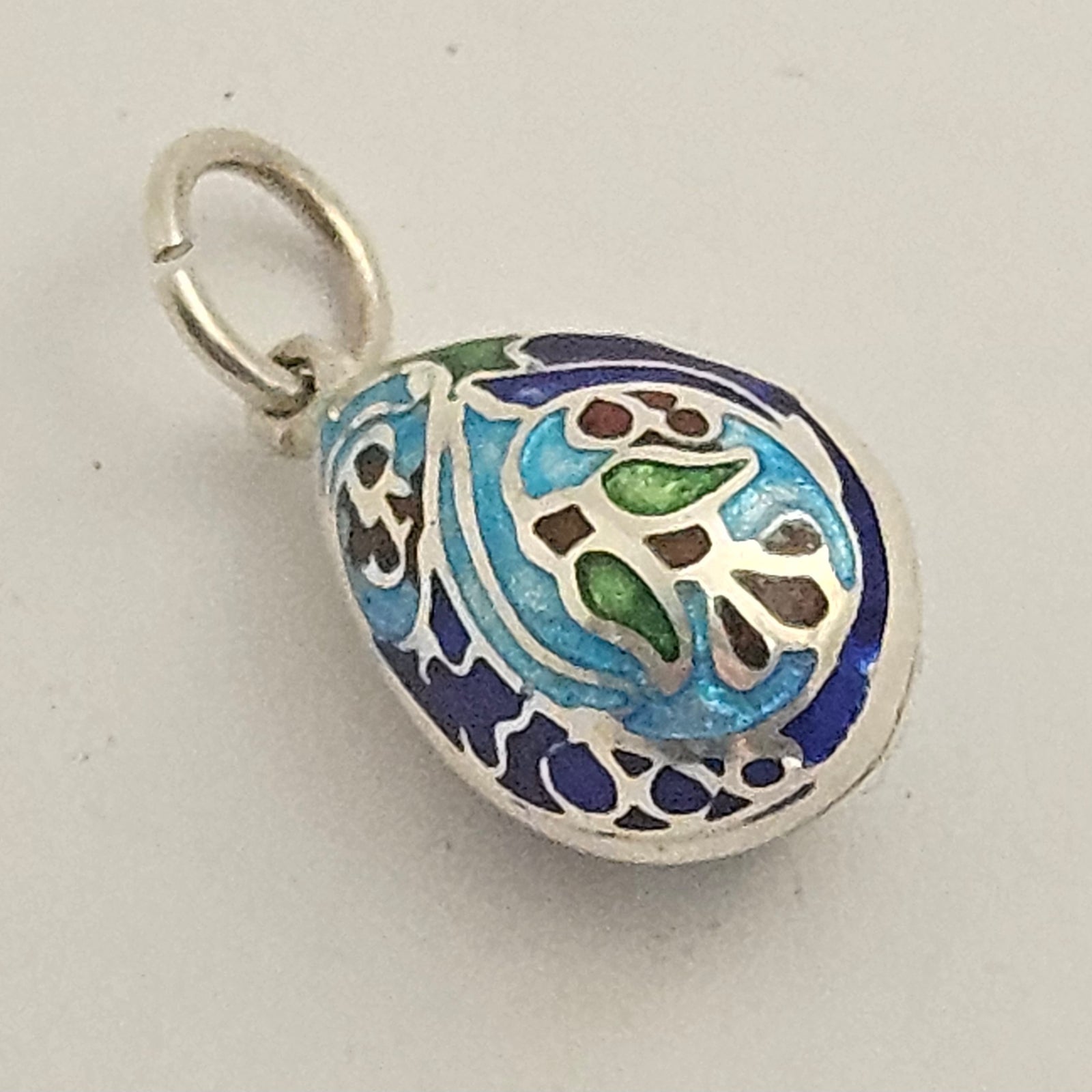Enamel on Sterling Silver Egg Drop Pendant or Charm Vintage c1950