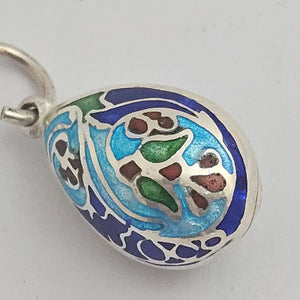 Enamel on Sterling Silver Egg Drop Pendant or Charm Vintage c1950