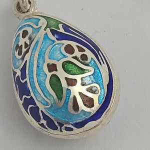 Enamel on Sterling Silver Egg Drop Pendant or Charm Vintage c1950