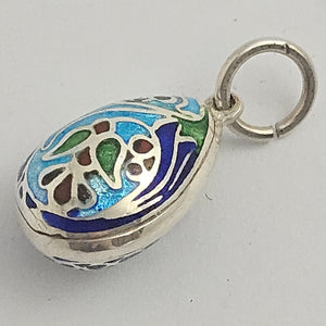 Enamel on Sterling Silver Egg Drop Pendant or Charm Vintage c1950